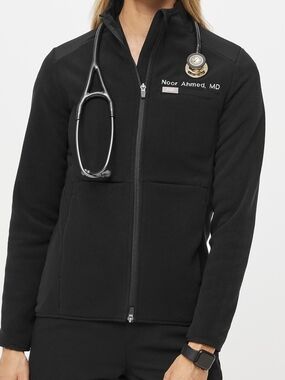 Figs On Shift Black Women's Zip Front Fleece Jacket XS - UNPICKED EMBROIDERY
